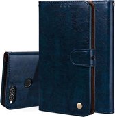 Voor Huawei Honor Play 7X Zakelijke Stijl Olie Wax Textuur Horizontale Flip Leren Case met Houder & Kaartsleuven & Portemonnee (Blauw)