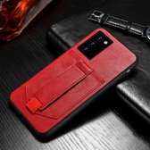 Voor Samsung Galaxy Note20 SULADA schokbestendig TPU + handgemaakte lederen beschermhoes met houder & kaartsleuf & draagriem (rood)