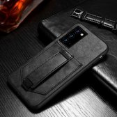 Voor Samsung Galaxy Note20 SULADA schokbestendig TPU + handgemaakte lederen beschermhoes met houder & kaartsleuf & draagriem (zwart)