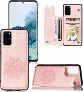 Voor Samsung Galaxy S20 Plus Mandala reliëf PU + TPU hoesje met houder & kaartsleuven & fotolijst & riem (rose goud)