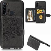 Voor Xiaomi Redmi Note 8 Mandala Reliëf Magnetische Doek PU + TPU + PC Case met Houder & Kaartsleuven & Portemonnee & Fotolijst & Riem (Zwart)