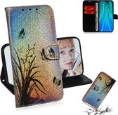 Voor Xiaomi Redmi Note 8 Pro Gekleurd tekeningpatroon Kleurrijke magnetische gesp Horizontale flip PU lederen tas met houder & kaartsleuven & portemonnee & lanyard (vlinderorchidee)