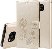 Voor Geschikt voor Xiaomi Poco X3 NFC Rose reliëf horizontale flip PU lederen tas met houder & kaartsleuven & portemonnee (goud)