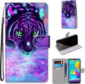 Voor Samsung Galaxy M01 Gekleurde Tekening Cross Textuur Horizontale Flip PU Lederen Case met Houder & Kaartsleuven & Portemonnee & Lanyard (Tijger Drinkwater)