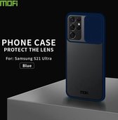 Voor Samsung Galaxy S21 Ultra 5G MOFI Xing Dun-serie Doorschijnend Frosted PC + TPU Privacy Antireflectie Schokbestendig All-inclusive beschermhoes (blauw)