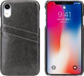 Fierre Shann Retro Oil Wax Texture PU lederen tas voor iPhone XR, met kaartsleuven (zwart)