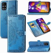 Voor Samsung Galaxy M31s Mandala bloem reliëf horizontale flip lederen tas met beugel / kaartsleuf / portemonnee / lanyard (blauw)