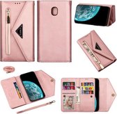 Voor Samsung Galaxy J7 (2018) Skin Feel Rits Horizontale Flip Leren Case met Houder & Kaartsleuven & Fotolijst & Lanyard & Lang Touw (Rose Goud)