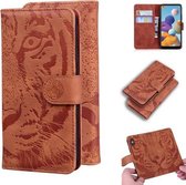 Voor Samsung Galaxy A21 Tiger Embossing Pattern Horizontale Flip lederen tas met houder & kaartsleuven & portemonnee (bruin)