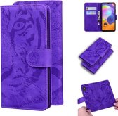 Voor Samsung Galaxy A31 Tiger Embossing Pattern Horizontale Flip lederen tas met houder & kaartsleuven & portemonnee (paars)