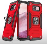 Voor Samsung Galaxy S8 + magnetisch pantser schokbestendig TPU + pc-hoesje met metalen ringhouder (rood)