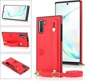 Voor Samsung Galaxy Note 10 polsband PU + TPU schokbestendige beschermhoes met crossbody lanyard & houder & kaartsleuf (rood)