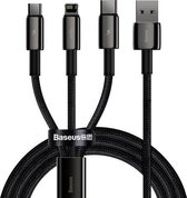 Baseus CAMLTWJ-01 1,5 m 3,5 A USB naar 8-pins + USB-C / Type-C + Micro USB 3-in-1 snellaadgegevenskabel (zwart)