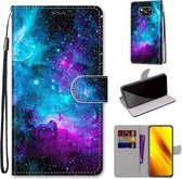 Voor Xiaomi Poco X3 NPC Gekleurde Tekening Cross Textuur Horizontale Flip PU Lederen Case met Houder & Kaartsleuven & Portemonnee & Lanyard (Paars Groen Sterrenhemel)