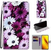 Voor Xiaomi Poco X3 NPC Gekleurde tekening Cross Texture Horizontale Flip PU lederen tas met houder & kaartsleuven & portemonnee & lanyard (Chrysanthemum Pink White Purple)