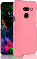 Schokbestendig Crocodile Texture PC + PU-hoesje voor LG G8 ThinQ (roze)