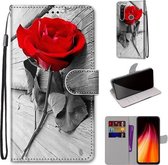 Voor Geschikt voor Xiaomi Redmi Note 8 Gekleurde Tekening Cross Textuur Horizontale Flip PU Lederen Case met Houder & Kaartsleuven & Portemonnee & Lanyard (Hout Rode Roos)