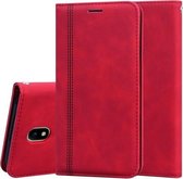 Voor Samsung Galaxy J7 / J730 (EU) Frosted Business Magnetische Horizontale Flip PU lederen tas met houder & kaartsleuf & lanyard (rood)