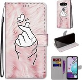 Voor LG Aristo 5 / K31 Gekleurde Tekening Cross Textuur Horizontale Flip PU Lederen Case met Houder & Kaartsleuven & Portemonnee & Lanyard (Roze Handen Hart)