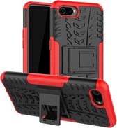 Voor OPPO Realme C2 Tyre Texture Shockproof TPU + PC beschermhoes met houder (rood)