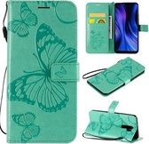 Voor Xiaomi Redmi 9 3D Vlinders Embossing Patroon Horizontale Flip Leren Case met Houder & Kaartsleuf & Portemonnee & Lanyard (Groen)