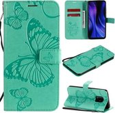 Voor Xiaomi Redmi 10X 5G / 10X Pro 5G 3D Vlinders Embossing Patroon Horizontale Flip Leren Case met Houder & Kaartsleuf & Portemonnee & Lanyard (Groen)