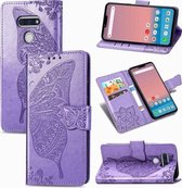 Voor LG Style3 L-41A Butterfly Love Flower Reliëf Horizontale Flip Leren Case met Beugel / Kaartsleuf / Portemonnee / Lanyard (Lichtpaars)