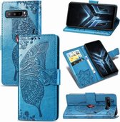 Voor Asus ROG Phone 3 ZS661KS Butterfly Love Flower Reliëf Horizontale Flip Leren Case met Beugel / Kaartsleuf / Portemonnee / Lanyard (Blauw)