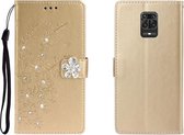 Voor Xiaomi Redmi Note 9 Pro horizontale vlinder pruim gesp lederen tas met kaartsleuf & portemonnee & houder (gouden)