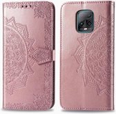 Voor Xiaomi Redmi 10X Pro Halverwege Mandala Embossing Patroon Horizontaal Flip Leren Hoesje met Houder & Kaartsleuven & Portemonnee & Fotolijst & Lanyard (Rose Goud)