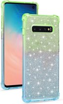 Voor Samsung Galaxy S10 Plus gradiënt glitter poeder schokbestendig TPU beschermhoes (groenblauw)