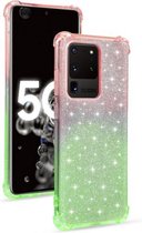 Voor Samsung Galaxy S20 Ultra Gradient Glitter Poeder Schokbestendig TPU Beschermhoes (Oranje Groen)