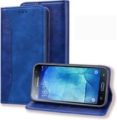 Voor Samsung Galaxy J3 / J310 Zakelijke stiksels Horizontale flip lederen tas met dubbel vouwen & beugel & kaartsleuven & fotolijst & portemonnee (saffierblauw)