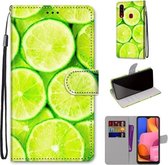 Voor Samsung Galaxy A20s Gekleurde Tekening Cross Textuur Horizontale Flip PU Lederen Case met Houder & Kaartsleuven & Portemonnee & Lanyard (Lime)