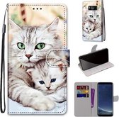 Voor Samsung Galaxy S8 Gekleurde Tekening Cross Textuur Horizontale Flip PU Lederen Case met Houder & Kaartsleuven & Portemonnee & Lanyard (Big Cat Hugging Kitten)