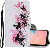 Voor Samsung Galaxy S21 Ultra 5G Gekleurde Tekening Patroon Horizontale Flip Leren Case met Houder & Kaartsleuven & Portemonnee & Lanyard (Vier Vlinders)