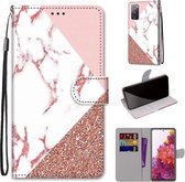 Voor Samsung Galaxy S20 FE 5G Gekleurde tekening Cross Texture Horizontale Flip PU lederen tas met houder & kaartsleuven & portemonnee & lanyard (stiksel Pink Stone Pattern)