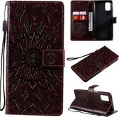 Voor Samsung Galaxy M31s Geperst Afdrukken Zonnebloem Patroon Horizontale Flip PU Lederen Case met Houder & Kaartsleuven & Portemonnee & Lanyard (Bruin)