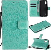 Voor Samsung Galaxy M01 Geperst Afdrukken Zonnebloempatroon Horizontale Flip PU-lederen Case met Houder & Kaartsleuven & Portemonnee & Lanyard (Groen)