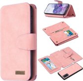 Voor Samsung Galaxy S20 Afneembare Frosted Magnetische Horizontale Flip PU lederen tas met kaartsleuven & houder & rits Portemonnee & fotolijst (roze)