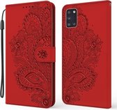 Voor Samsung Galaxy M51 Pauw Reliëfpatroon Horizontale Flip Leren Case met Houder & Kaartsleuven & Portemonnee & Lanyard (Rood)