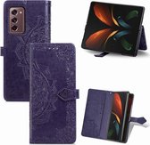 Voor Samsung Galaxy Z Fold2 Mandala Bloem Reliëf Horizontale Flip Leren Case met Beugel / Kaartsleuf / Portemonnee / Lanyard (Paars)