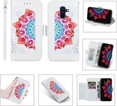 Voor Samsung Galaxy J8 (2018) Afdrukken Tweekleurig half mandala-patroon Dubbelzijdige magnetische gesp Horizontale flip lederen tas met houder & kaartsleuven & portemonnee & fotolijst & lany