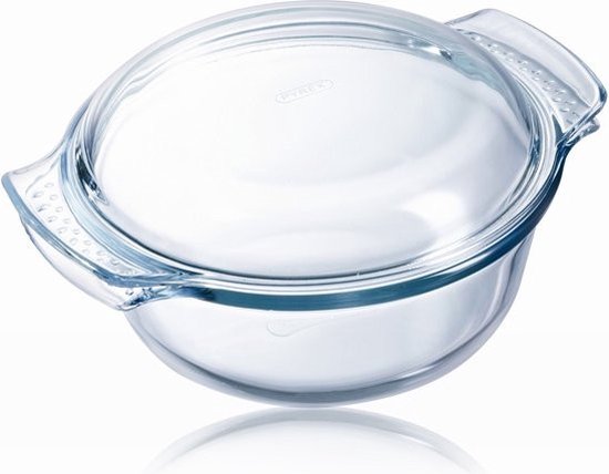 Plat à four rond en pyrex avec couvercle 1,4ltr