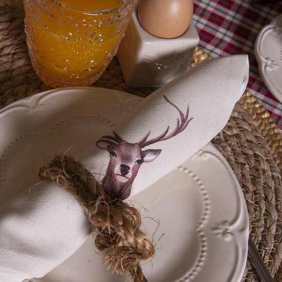 Clayre & Eef Serviettes Coton set de 6 40x40 cm Beige Marron Coton Cerf