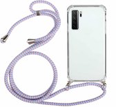 Voor Huawei P40 Lite 5G Four-Corner Anti-Fall transparante TPU beschermhoes met lanyard (paars)