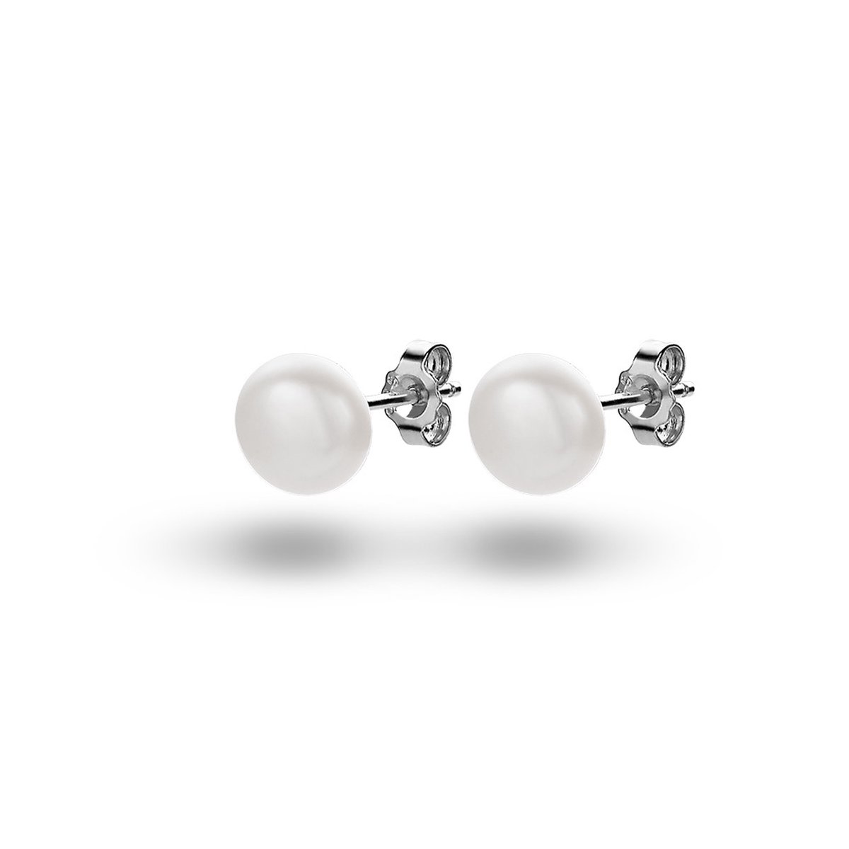 Twice As Nice Oorbellen in zilver, een parel van 8 mm Wit