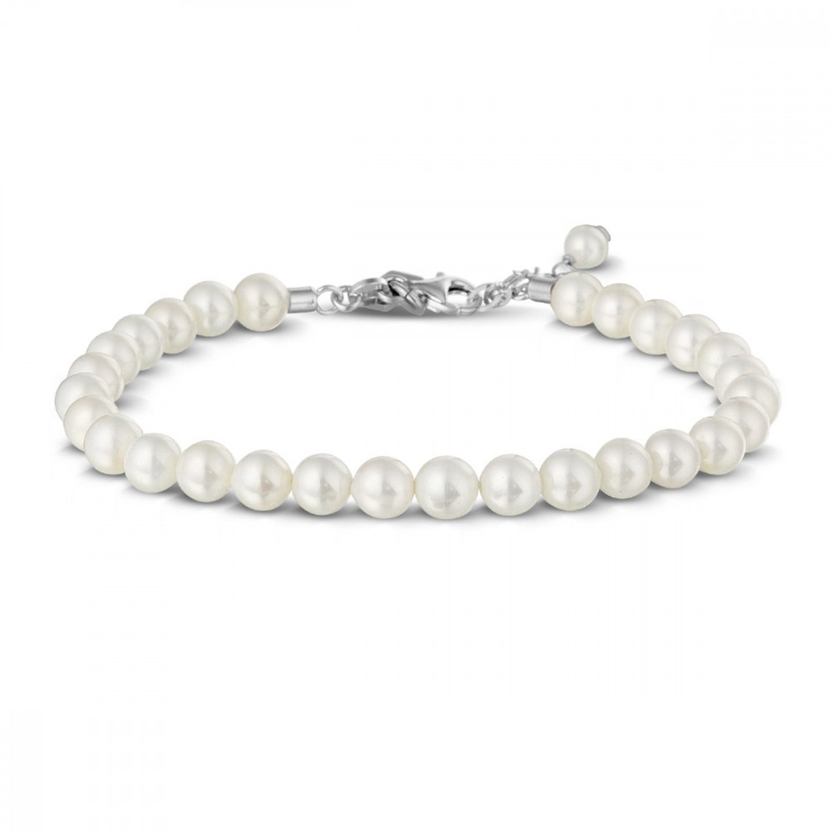 Twice As Nice Armband in zilver, parels van 6 mm 19cm+3cm