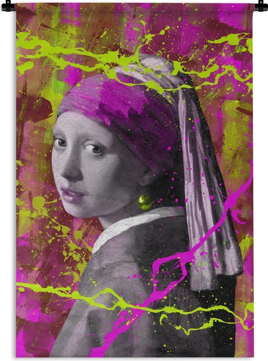 Tapisserie - Wall Cloth - Fille à la perle - Johannes Vermeer - Néon - 90x135 cm - Tapisserie