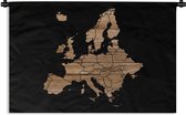 Wandkleed - Wanddoek - Kaart Europa - Hout - Zwart - 150x100 cm - Wandtapijt